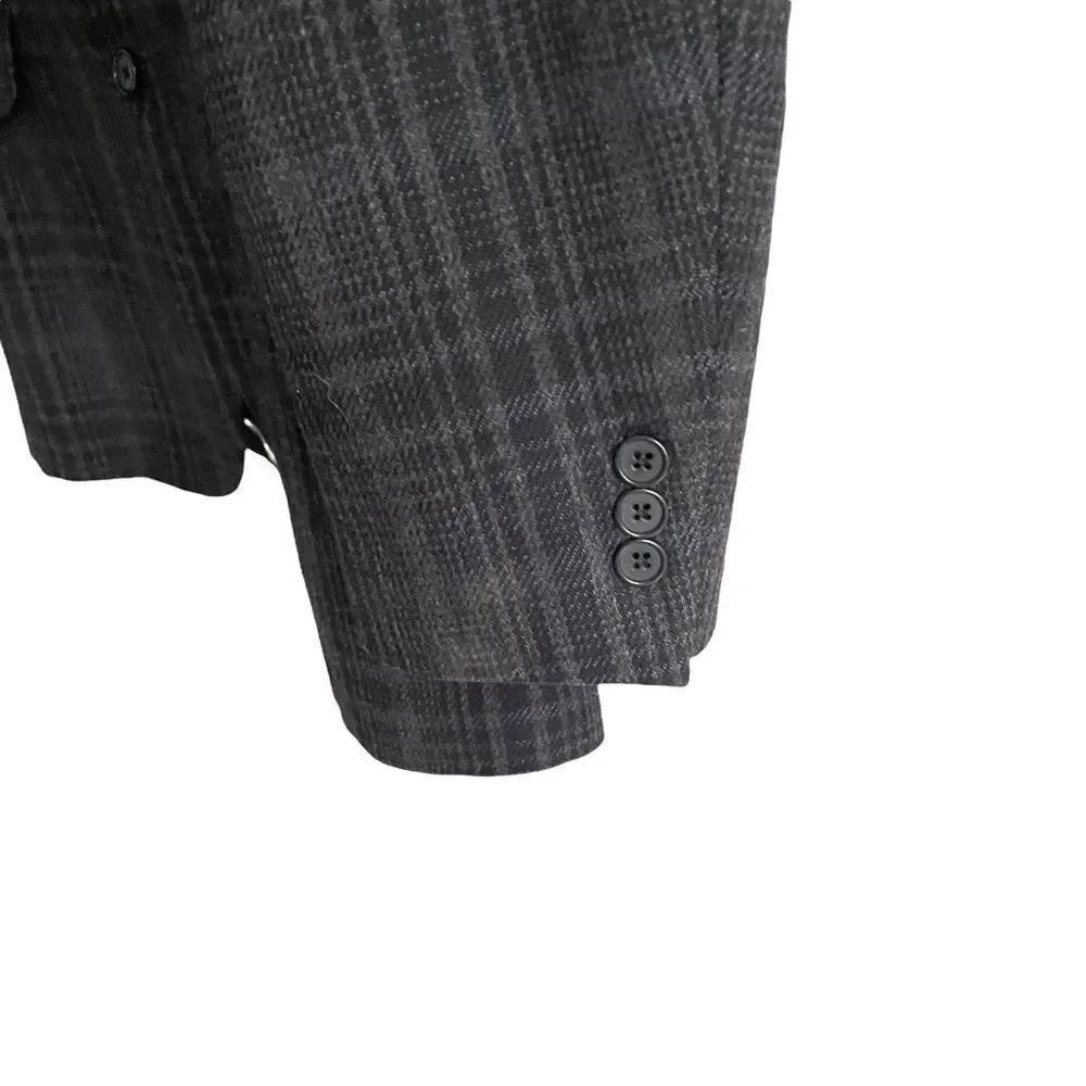COPPLEY Wool Plaid Blazer Jacket Corduroy Elbow Patches Blue 42L